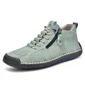 Men's casual mid-top leather boots in mint green with side zipper and stitching - EU 38 / Light Green