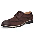 Men's dark brown suede Brogue derby shoes with wingtip detailing and thick rubber soles - EU 38 / Dark Brown