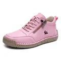Pink high-top leather casual shoes with side zipper and natural rubber sole details - EU 36 / Pink