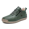 Dark green leather casual shoe with side zipper and durable khaki rubber sole - EU 36 / Dark Green