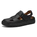 Sandalias de cuero negro para hombre con costuras visibles y cierre de correa ajustable - EU 38 / Negro