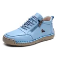 Hellblaue hohe Leder-Freizeitschuhe mit seitlichem Reißverschluss und Gummisohle - Himmelblau