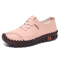 Pink casual leather flat shoe with stitched details and soft brown rubber sole - EU 38 / Pink