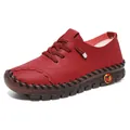 Women's handmade casual flat shoes in dark red leather with soft rubber sole - EU 38 / Burgundy