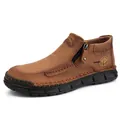 Brown men's casual boots with side zipper, hand-stitched detailing and non-slip rubber sole - EU 38 / Tan