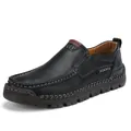 Men's casual black pebble leather loafers with contrast stitching and rubber sole - EU 38 / Black