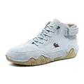 Men's high-top light blue suede casual boots with wave-patterned thick rubber soles - 36 / Sky Blue