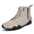 Men high-top casual boots in beige suede featuring side zippers and rubber soles - 38 / Beige (FC2508)
