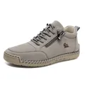 Cold grey mid-top casual leather boots with side zipper and rubber sole for men - EU 35 / Gray