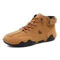 Men's tan leather high-top ankle boots with octopus-grip sole and side strap design - 36 / Light Brown
