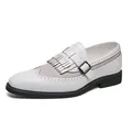 White and grey wingtip monk strap loafers with fringe detail and brogue patterns - EU 38 / White