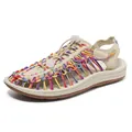 Beige woven athletic sandals with rainbow elastic cords and quick-lace system - EU 36 / AB White