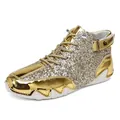 Sneakers alte glitterate color oro con suola platform e cinturino metallico lucido - 36 / S8008 Oro Bianco