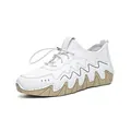 Men's stylish white synthetic leather sneakers with wavy rubber soles and elastic laces - 35 / White