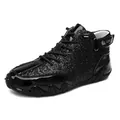 Stivali Martin neri glitterati da uomo con pelle verniciata e cinturini in velcro - 36 / S8008 Nero Lucido