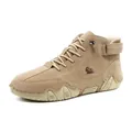 Men's high-top sand suede casual boots with wavy thick soles and ram head logo detail - Khaki