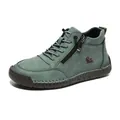 Graugrüne High-Top Freizeitschuhe mit Handnaht und Naturkautschuk-Gummisohle - Olivgrün