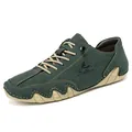 Dark green suede men casual shoes with yellow contrast stitching and white rubber sole - 38 / Green