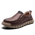 Men's dark brown leather loafers with handcrafted stitching and thick serrated soles - EU 38 / Deep Brown