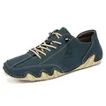 Men's casual matte leather octopus style shoes in dark cyan with yellow stitching - 38 / Dark Blue