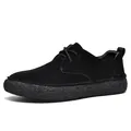 Men's low-top casual shoes in matte black suede with thick textured rubber sole - EU 38 / Black