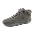 Dark grey men's high-top casual boots in suede with octopus pattern and velcro strap - Gray