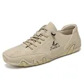 Beige suede casual loafers for men with Salkin logo and wave-patterned rubber outsole - Beige