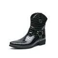 Men's retro crocodile embossed leather ankle boots with metal buckle and side zipper - EU 38 / Black