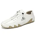 Men's white leather sneakers with Salkin logo and brown wave rubber soles - White