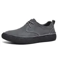 Dark grey suede casual derby shoes with white stitching and thick rubber gum sole - EU 38 / Gray