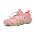 Pink women's outdoor leisure sneakers with wave-shaped soles and elastic laces - 35 / Pink