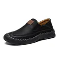 Classic black leather loafers for men with decorative hand stitching and elastic side bands - EU 38 / Black