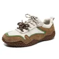 Outdoor leisure sneaker in beige mesh and brown suede with anti-slip rubber sole - 35 / Patchwork Mesh Style (6885) / Brown