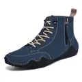 Navy blue high-top casual boots for men featuring side zipper and non-slip rubber soles - 38 / Dark Blue (FC2508)