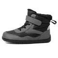 Winter barefoot boots for kids in dark grey with warm faux fur lining and velcro strap - Black and Gray / 27