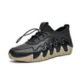 Men's black outdoor leisure shoes with khaki sole and elastic toggle lacing system - 35 / Black