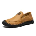 Men's tan brown leather slip-on loafers with hand-stitched detailing and non-slip sole - EU 38 / Tan