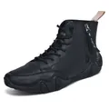 Men's high-top casual black leather boots with side zipper and rugged rubber sole - 38 / Black (FC2508)