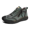 Vintage teal leather high-top men's hiking shoes with side zipper and rugged rubber sole - EU 38 / Green