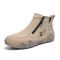 Men's casual outdoor beige suede short boots with side zipper and wave rubber sole - EU 36 / Sand