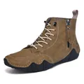 Braune hohe Retro-Lederstiefel für Herren mit seitlichem Reißverschluss und Gummisohle - 38 / Gelbbraun (FC2508)