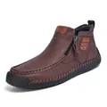 Men's dark brown leather ankle boots with side zipper and durable rubber sole - EU 38 / Dark Brown