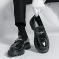 Men's black platform loafers with crocodile embossed texture and silver bit buckle detail - EU 38 / Black