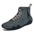 Herren-Stiefeletten in Schiefergrau aus Nubukleder mit Reißverschluss und Wellensohle - 38 / Grün (FC2508)