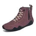 Dunkelrotbraune Herren-Freizeitschuhe aus Leder mit praktischem Seitenreißverschluss und Schnürung - 38 / Weinrot (FC2508)