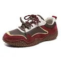Outdoor leisure sneakers in burgundy and dark brown leather with a durable rubber sole - 35 / Patchwork Mesh Style (6885) / Burgundy