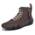 Braune hohe Herren-Freizeitschuhe aus Leder mit Reißverschluss und Schnürung von Salkin - 38 / Dunkelbraun (FC2508)