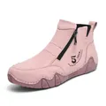 Pink suede casual ankle boots for women with side zipper and hand-stitched details - EU 36 / Pink