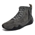 Herren High-Top Lederstiefel in Vintage-Taupe mit Reißverschluss und robuster Gummisohle - 38 / Grau