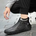 Men's black vintage leather boots with side zipper and stretch knit sock collar - EU 38 / Black Genuine Leather